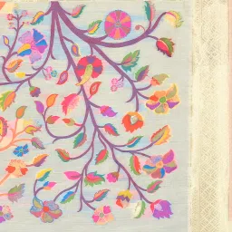 Elora Off-White Cotton Embroidered Saree With Blouse image 4