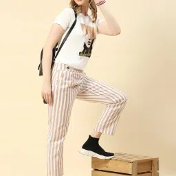 Monte Carlo Off White Striped Regular Fit Mid Rise Trousers image 4