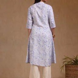 Soch Blue Linen Regular Fit Geometric Kurtas image 2