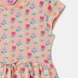 R&B Kids Peach Floral Regular Fit Dress image 3