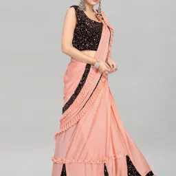Satrani Peach Embellished Ready to Wear Saree With Unstitched Blouse image 4