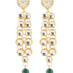 Aatmana Gold-Plated Bridal Kundan Layered Green Necklace Set with Maang Tikka image 4