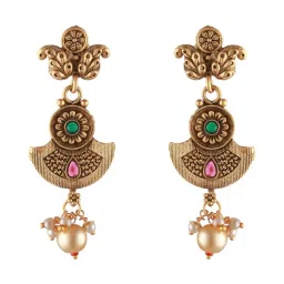 Aatmana Gold-Plated Red & Green Stone Studded & Pearl Drop Necklace Set image 4