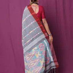 Unnati Silks Grey Linen Woven Saree With Unstitched Blouse image 2