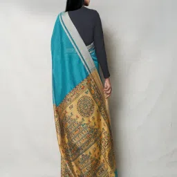 Unnati Silks Blue & Beige Woven Saree With Unstitched Blouse image 2