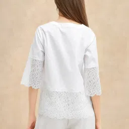 RAREISM White Cotton Solid Short Sleeves Top image 2