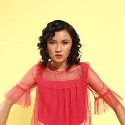 KASSUALLY Pink Lace Crop Top-picture-26