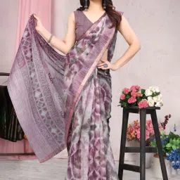 MIRCHI FASHION Purple Printed Saree With Unstitched Blouse Piece image 4