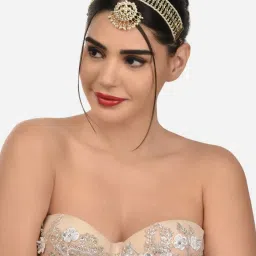 Zaveri Pearls Gold Tone Bridal Kundan & Pearls Mathapatti Style Maangtikka-ZPFK12621 image 4