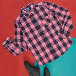 YU by Pantaloons Kids Pink & Grey Cotton Chequered Full Sleeves Shirt-image-13
