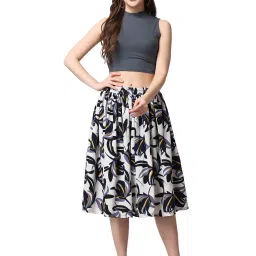 Cation White Floral Print A-Line Midi Skirt image 4