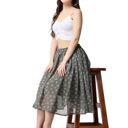 Cation Grey Floral Print A-Line Midi Skirt image 4