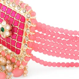 Zaveri Pearls Pink Meenakari Multistrand Kundan Choker Necklace Earring & Ring Set-ZPFK14694 image 4