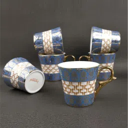 Femora Golden & Blue Bone China Tea Cup (0.16 L) - Set of 6 image 4
