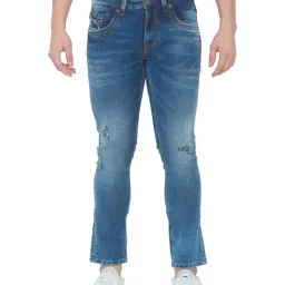 Spykar Mid Blue Cotton Skinny Fit Distressed Jeans-picture-11