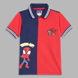 Blue Giraffe Kids Red & Navy Printed Polo T-Shirt-image-79