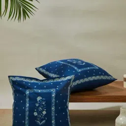 Fabindia Home Sameera Printed Blue Cotton Cushion Cover-image-11