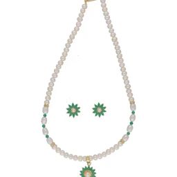 Sri Jagdamba Pearls Bahupuspa Green & White Pearl CZ Necklace Set-picture-25