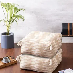 Nestroots Printed Yellow Cotton Foot Stool Floor Cushions - Set of 2-image-29