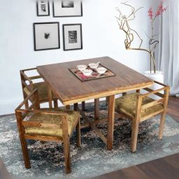 Ikiriya Kingston Solid Brown & Green Wood 4 Seater Dining Table Set Teak Finish-picture-15