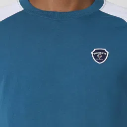 Peter England University Blue & White Slim Fit Colour Block Sweatshirt image 4