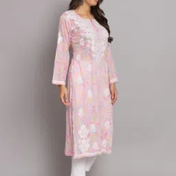 PARAMOUNT CHIKAN Pink Cotton Lucknowi Chikankari Straight Kurta image 4