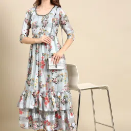 showoffff SHOWOFF Sea Green Floral Print Gown image 4