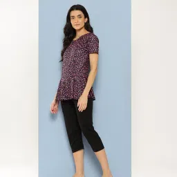 Aarika Black Nylon Printed Short Sleeves Swimsuit With Cap image 2