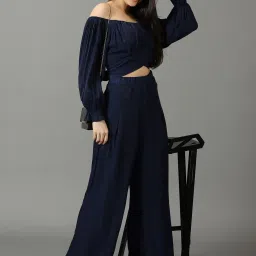 showoffff SHOWOFF Navy Crop Top With Palazzos image 4