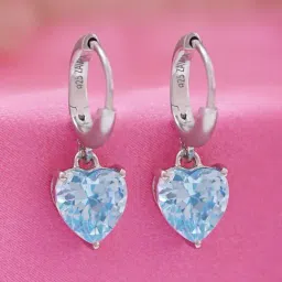 Zavya 925 Sterling Silver Rhodium Plated Blue Heart Drop Earrings for Women-picture-35