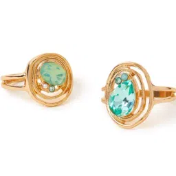 Accessorize London Golden Green Rings for Women Pack of 2 image 2