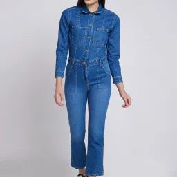 Spykar Blue Shirt Collar Jumpsuit image 4