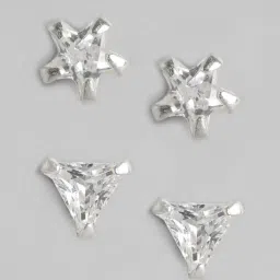 Zavya Rhodium-Plated Star-Edgy Triangle Zircon 92.5 Sterling Silver Stud - Set of 2 image 4