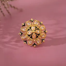 Voylla Gold-Plated American Diamond Stone-Studded Gota Patti Mandala Pushp Finger Ring-picture-40