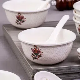 Servewell White Printed Bowl and Spoon Set-picture-40