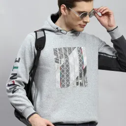 Monte Carlo Grey Cotton Regular Fit Printed Hooded Sweatshirt image 4