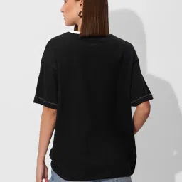 The Souled Store Black Cotton Loose Fit Printed T-Shirt image 2