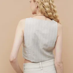 Ginger By Lifestyle Beige Regular Fit Striped Crop Top image 2