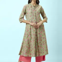Rangmanch by Pantaloons Green Cotton Printed A Line Kurta-picture-35