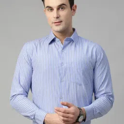 English Navy Blue Blended Slim Fit Formal Shirt-picture-24