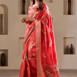 Elora Red Silk Printed Saree With Unstitched Blouse-image-59