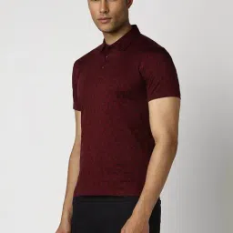 Van Heusen Maroon Slim Fit Printed Polo T-Shirt image 3
