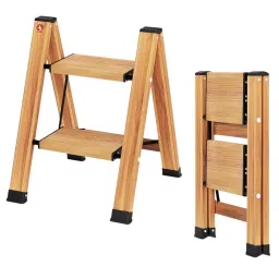 Jawsons Ladder Aluminium Brown Wood Finish 2 Steps-picture-12