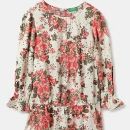 United Colors of Benetton Kids Beige Floral Print Full Sleeves Dress-picture-40