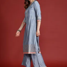 Anouk Printed Thread Work Kurta with Palazzos &  Dupatta image 5