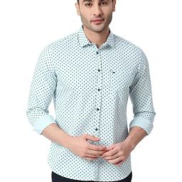 Basics Aqua Cotton Slim Fit Printed Shirt-image-66