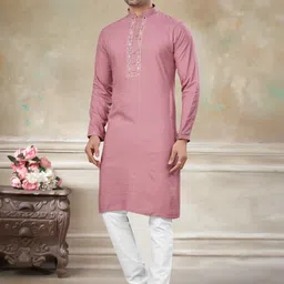 House of Pataudi Embroidered Cotton Mandarin Collar Knee Length Straight Kurta-picture-34