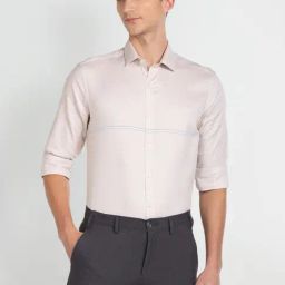 Arrow Beige Cotton Slim Fit Texture Shirt-picture-18