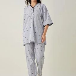 The Kaftan Company Grey Cotton Regular Fit Animal Print Top Pyjamas Set-picture-28