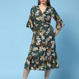 HERE&NOW Floral Print Flared Sleeve Midi Dress-picture-10